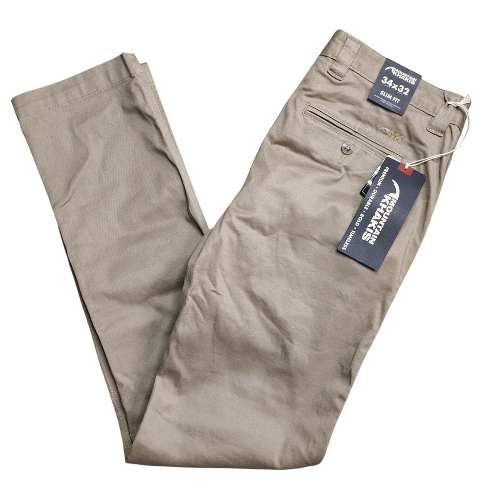 Mountain Khakis Teton Pant Mens 34x32 Retro Khaki New Slim Fit Cotton Stretch